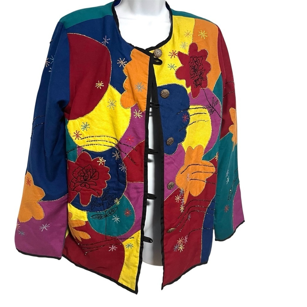 Patchwork Indigo Moon Jacket India Size Medium Colorful Art Wear Boho Hippie